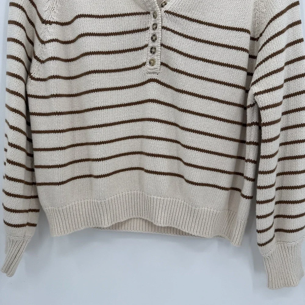 Sezane Womens Brown Ecru Leontine Knit Sweater Size XS 100% Cotton French Style - Picture 3 of 10